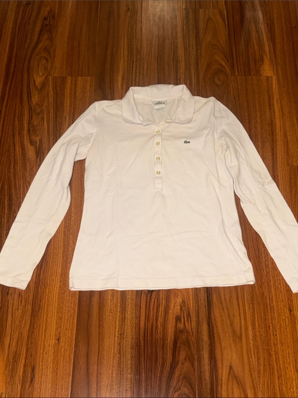 Lacoste White Long-Sleeve Polo with Embroidered Crocodile